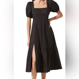 ASTR Puff Sleeve Black Midi Dress